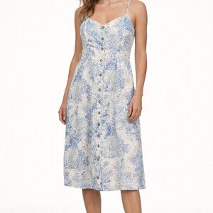 🌿 H&M Blue & White Toile Print Button-Front Dress 🌿